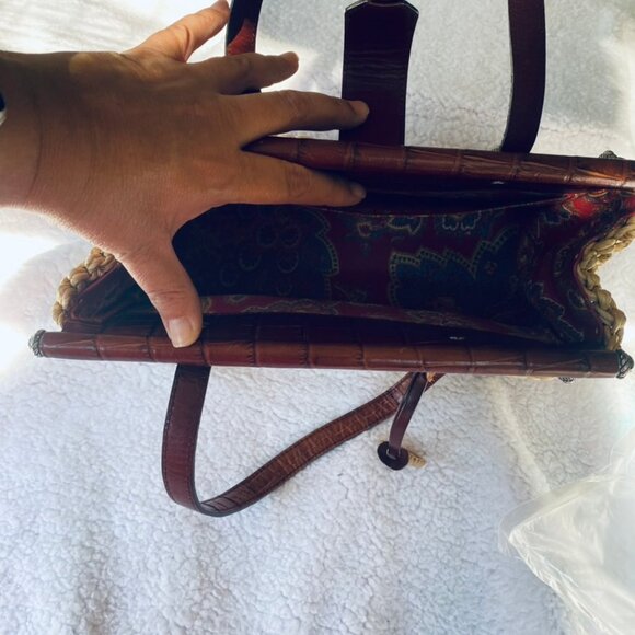 Brighton Ruth Woven Straw Satchel Bag with leather trim and handles - Picture 10 of 15